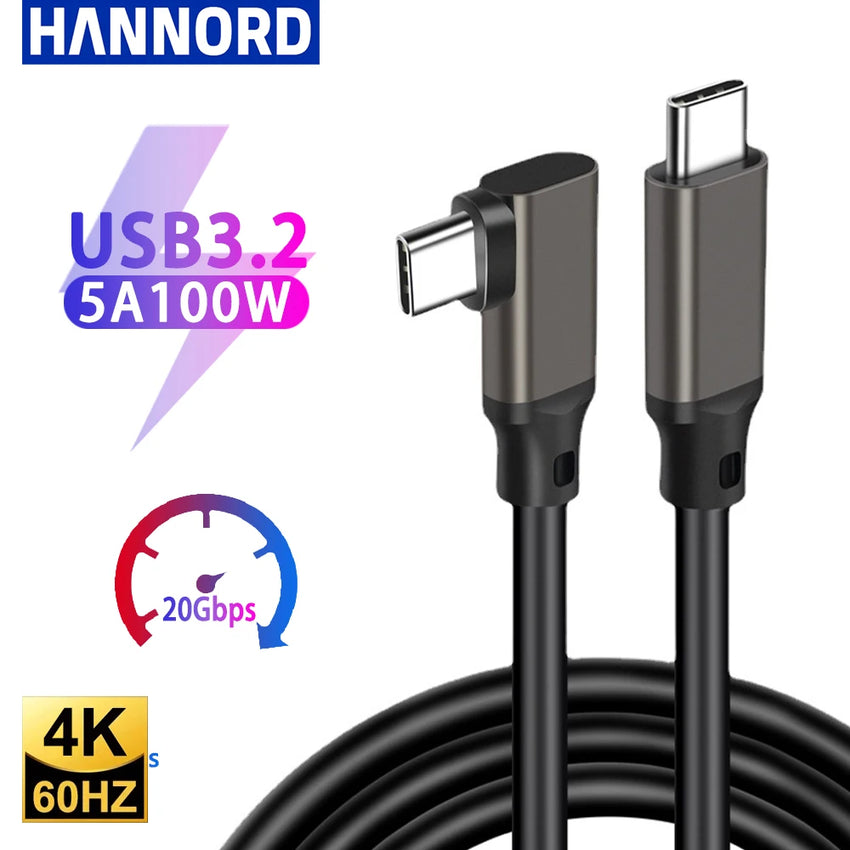 USB C 3.2 Gen 2 Type C to USB C Cable 20Gbps 4K@60HZ Video  VR Data Cable 5A 100W PD Fast Charging For Laptop Macbook Pro iPad