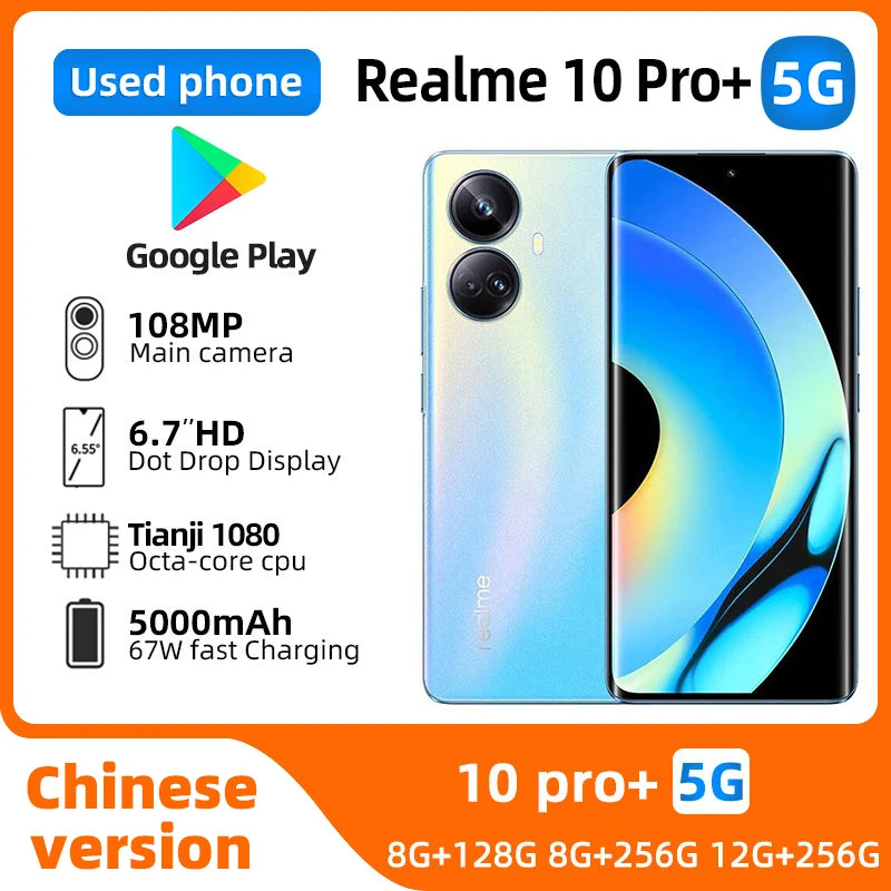 Realme 10 pro plus Android 5G Unlocked 6.7 inch  128GB/256GB All Colours in Good Condition Original used phone