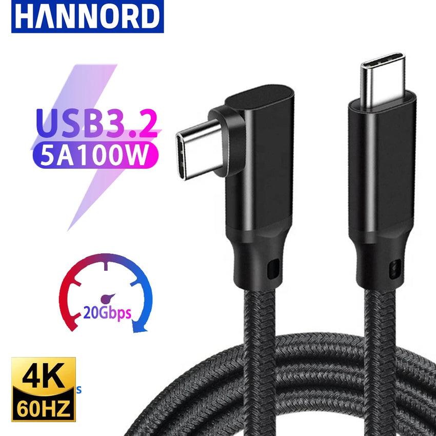 USB C 3.2 Gen 2 Type C to USB C Cable 20Gbps 4K@60HZ Video  VR Data Cable 5A 100W PD Fast Charging For Laptop Macbook Pro iPad