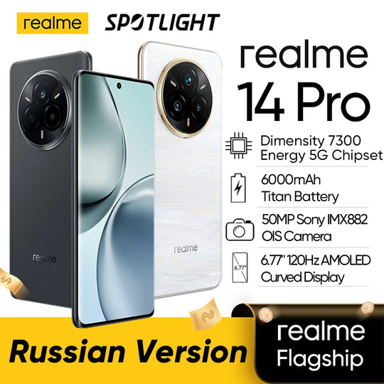 [Russian Version] realme 14 Pro 5G Smartphone Dimensity 7300 Chipset 6000mAh Battery 50MP  OIS Camera 120Hz Curved Display